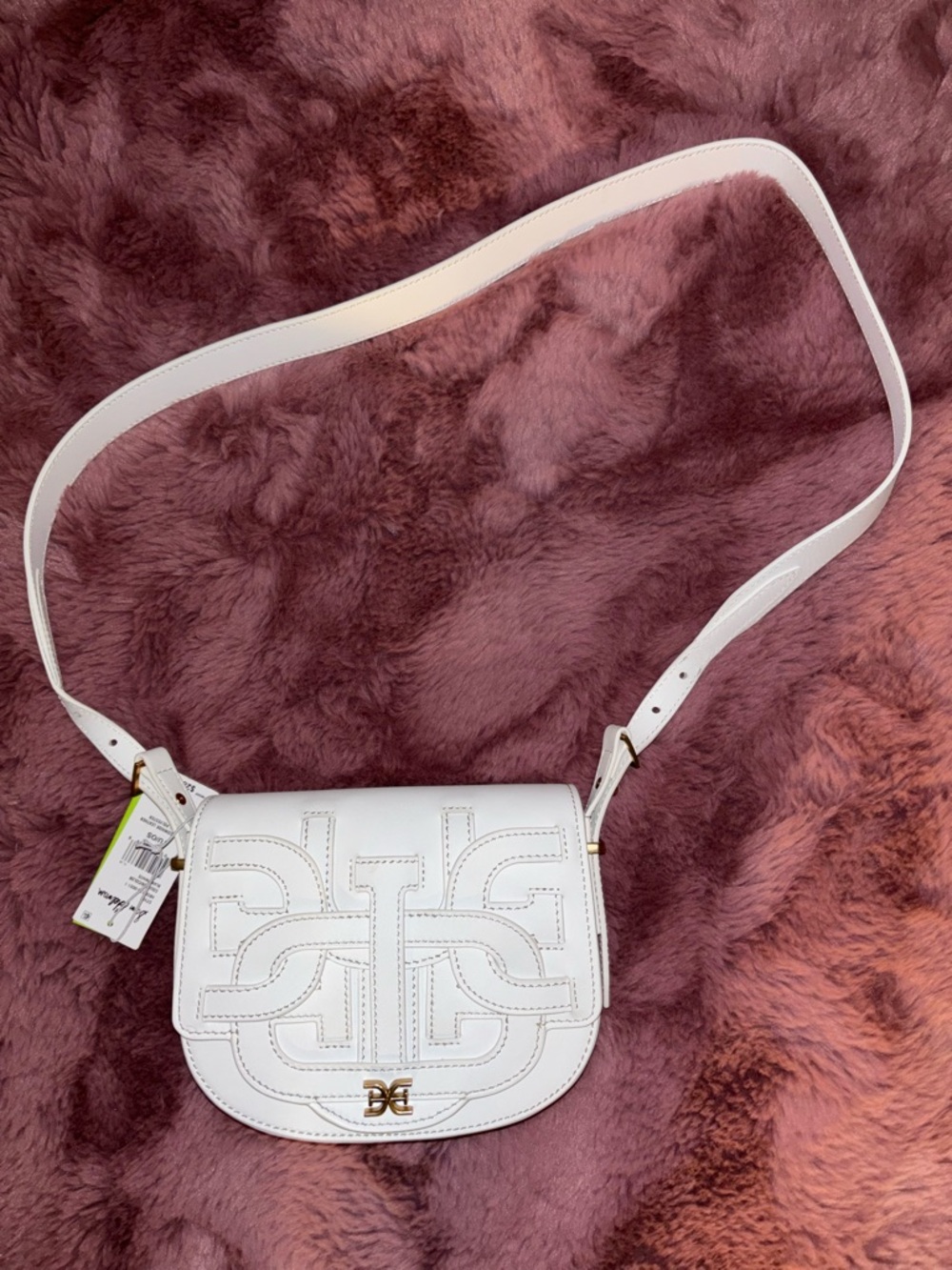 Sam Edelman White Embossed Leather Crossbody Saddle Bag